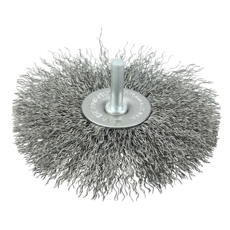 Weiler 4" Stem-Mounted Crimped Wire Radial Wheel, .014" Steel Fill, 1/4" Stem 17969